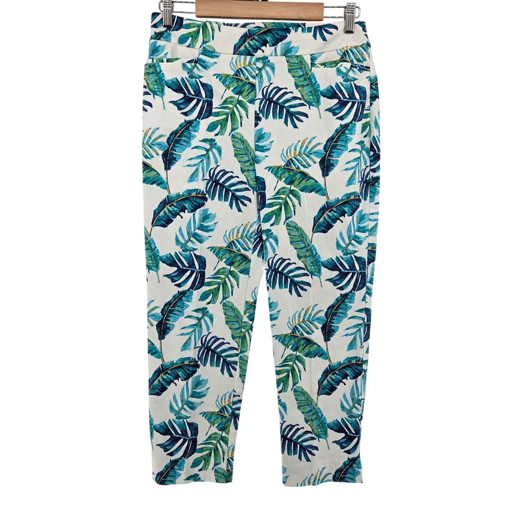 Chicos Slimming Brigitte Slim Leg Crop Pants Tropical Leaf‎ Print Size 1 US 8